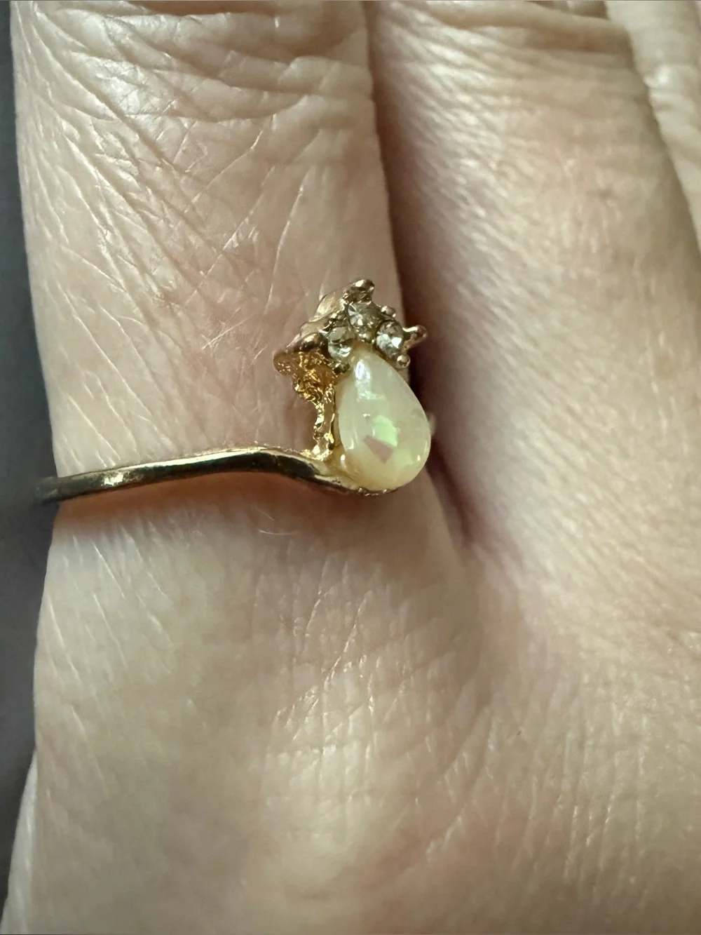 Opal Diamond V Band Wishbone Ring Size 6.5